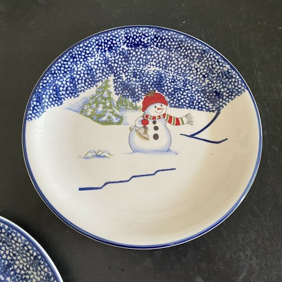 Vintage Thomson Pottery Snowman Dinner Plates Set of 2 Heavy - Picture 3 of 5